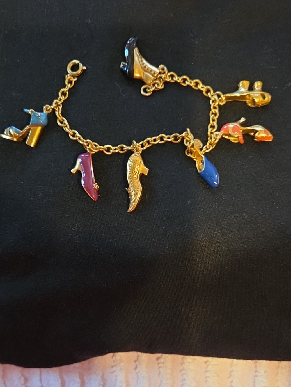 Vintage Gold-Tone Multicolor Shoe Charm Bracelet - Women's Jewelry